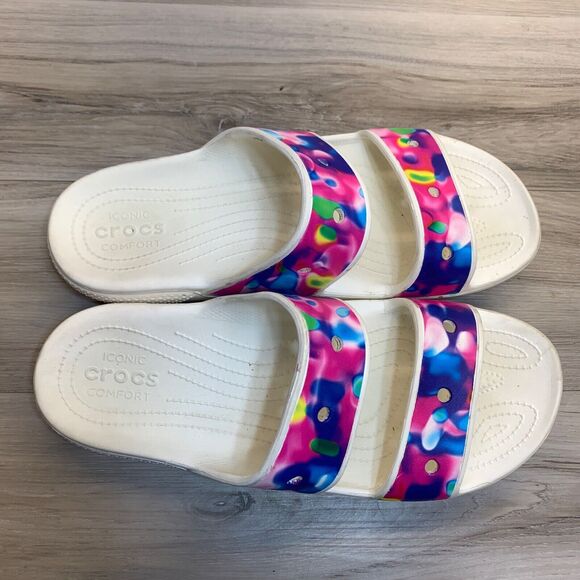 Crocs Mens Classic Solarized Slide Sandals 207771-102 Two Strap Blue White 14